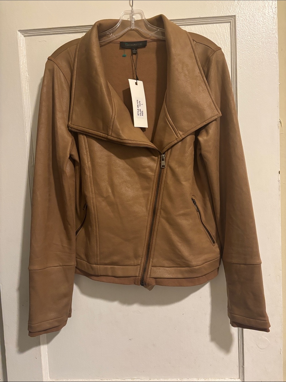 Dance & Marvel Camel Leather Moto Jacket with Asymmetrical Zip